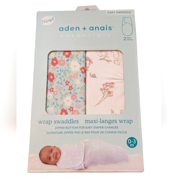 New Floral 2 Pack Aden + Anais Wrap Swaddles Maxi-Langes Wrap Zipper Bottom 0-3M - Picture 1 of 6
